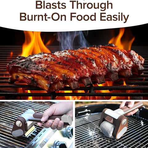 LED-lit electric barbecue brush, rechargeable rotating cleaning, instantly cleans the grill after backyard BBQ, lazy cleaning essential.(gold)