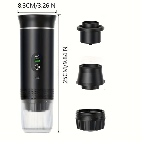 Portable 20Bar High - Pressure Extraction Coffee Machine, 80ml Stainless Steel Water Tank + Foldable Stand, Low - Battery Alert & Real - Time Temperature Control, Enjoy Barista - Quality Coffee on the Go, at Office or While Driving。black
