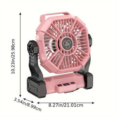 2-in-1 Portable Fan & Light, Quiet & Cool for Outdoor Use  black