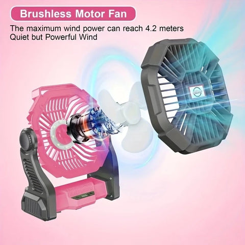 2-in-1 Portable Fan & Light, Quiet & Cool for Outdoor Use  black