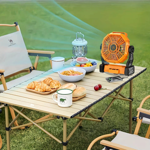 2-in-1 Portable Fan & Light, Quiet & Cool for Outdoor Use  black