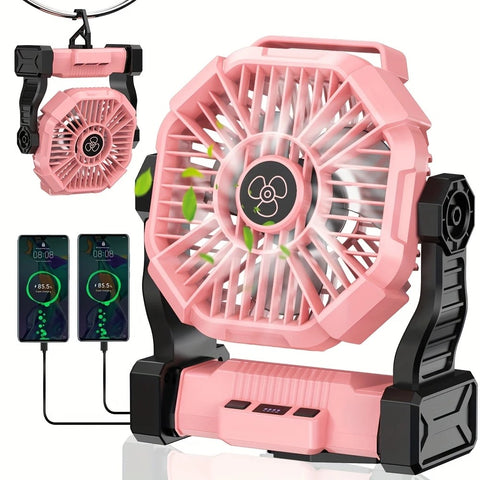 2-in-1 Portable Fan & Light, Quiet & Cool for Outdoor Use  black