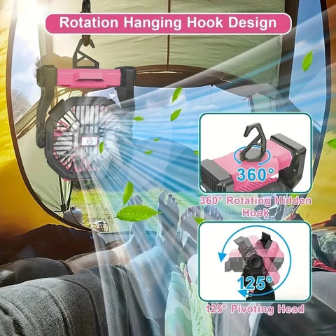 PINK 2-in-1 Portable Fan & Light, Quiet & Cool for Outdoor Use