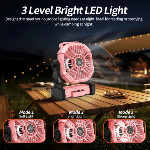 GREEN 2-in-1 Portable Fan & Light, Quiet & Cool for Outdoor Use