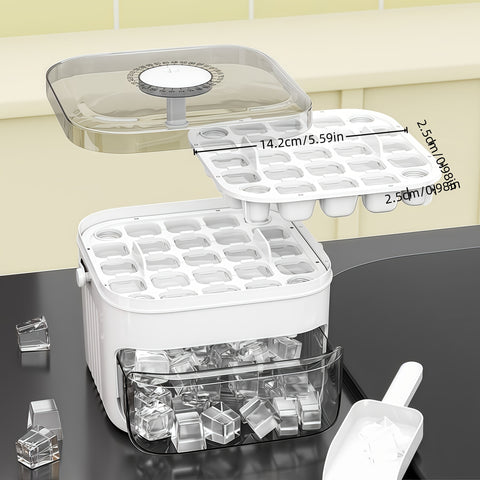 1PC Refrigerator Ice Cube Mold, Manual Press Two-Layer Design, Large Capacity Food-Grade PP Material, Suitable for Refrigerator Ice Making – Essential Kitchen Tool, 50-Cavity Ice Tray with Container, Practical Household Drink Ice Organizer.WHITE