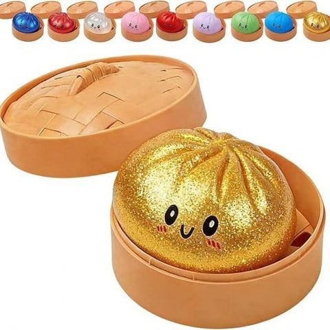 Simulated Smiley Steamed Bun Squishy Toy, Cute Stress Relief Plaything, Soft Slow-Rebound Texture, Adorable Desktop Decor（Red pinch）