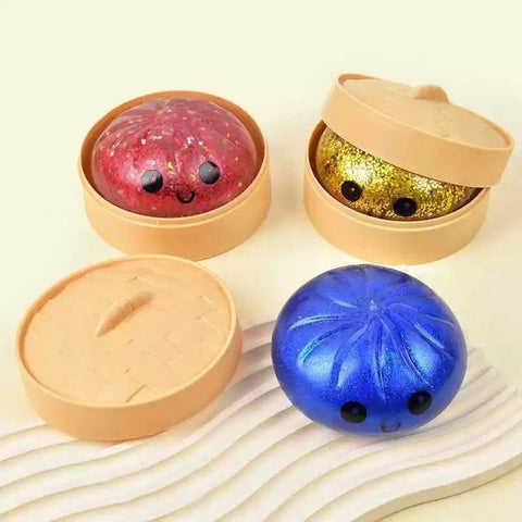 Simulated Smiley Steamed Bun Squishy Toy, Cute Stress Relief Plaything, Soft Slow-Rebound Texture, Adorable Desktop Decor（Golden pinching）
