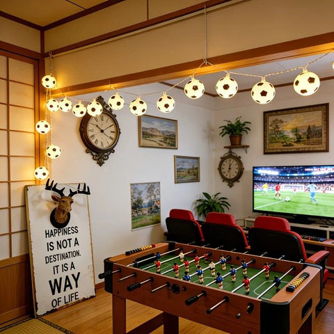 Football Shaped LED String Light, Warm Yellow Soft Glow, Cozy Decoration for Bedroom and Party. USB Powered, 1.5 Meters with 10 Lights.