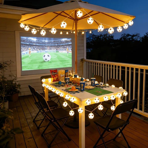Football Shaped LED String Light, Warm Yellow Soft Glow, Cozy Decoration for Bedroom and Party. USB Powered, 1.5 Meters with 10 Lights.