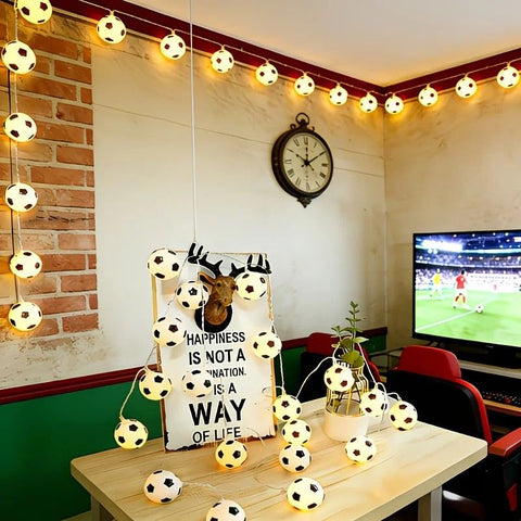 Football Shaped LED String Light, Warm Yellow Soft Glow, Cozy Decoration for Bedroom and Party. USB Powered, 1.5 Meters with 10 Lights.
