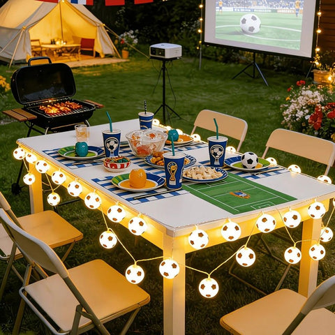 Football Shaped LED String Light, Warm Yellow Soft Glow, Cozy Decoration for Bedroom and Party. USB Powered, 1.5 Meters with 10 Lights.