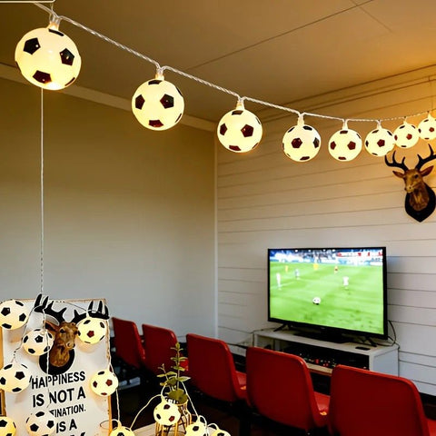 Football Shaped LED String Light, Warm Yellow Soft Glow, Cozy Decoration for Bedroom and Party. Battery Powered, 1.5 Meters with 10 Lights.