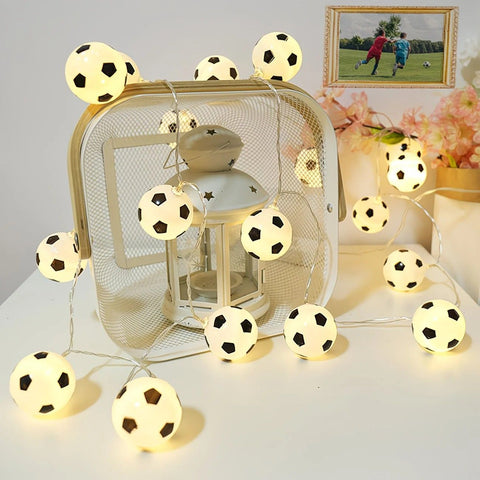 Football Shaped LED String Light, Warm Yellow Soft Glow, Cozy Decoration for Bedroom and Party. Battery Powered, 3Meters with 20 Lights.