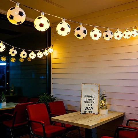 Football Shaped LED String Light, Warm Yellow Soft Glow, Cozy Decoration for Bedroom and Party. Battery Powered, 3Meters with 20 Lights.