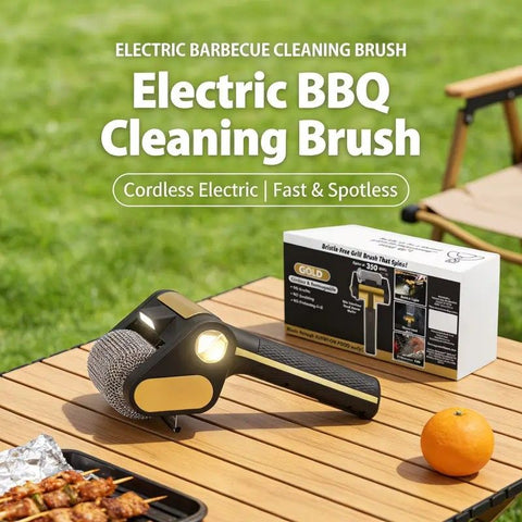 LED-lit electric barbecue brush, rechargeable rotating cleaning, instantly cleans the grill after backyard BBQ, lazy cleaning essential.(BROWN)