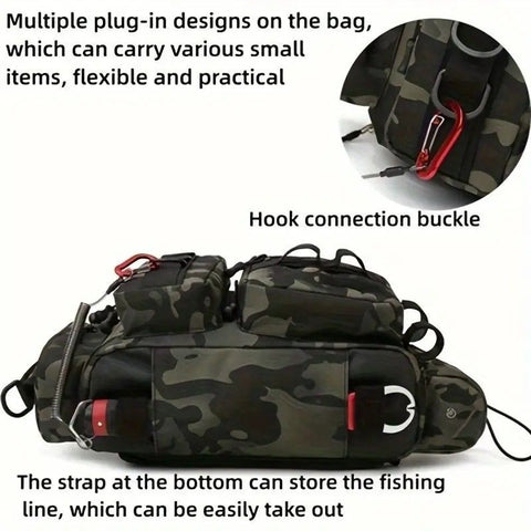 Camouflage Fishing Waist Bag – Large Capacity Multi-layer Partition, Side Pockets & Winding Strap for Full Loading, Breathable Shoulder Strap for Long-lasting Comfort(Black camouflage)
