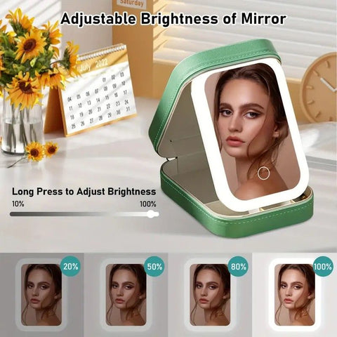 Portable 3-Light LED Makeup Mirror with Organizer – Travel Vanity Case, Rechargeable Touch Control Makeup Box for Home & Travel(pink)