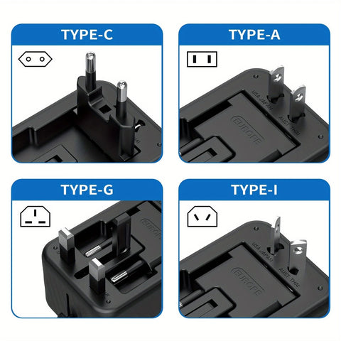 Universal Travel Adapter, Compatible with 200+ Countries, 4 USB Ports Fast Charging, Compact and Portable, Essential for Business Trips and Travel.black
