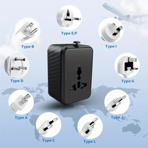 Universal Travel Adapter, Compatible with 200+ Countries, 4 USB Ports Fast Charging, Compact and Portable, Essential for Business Trips and Travel.black