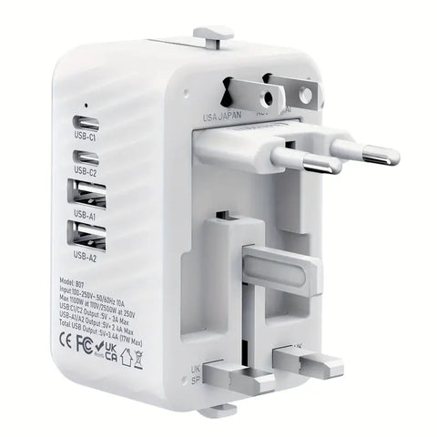 Universal Travel Adapter, Compatible with 200+ Countries, 4 USB Ports Fast Charging, Compact and Portable, Essential for Business Trips and Travel.black