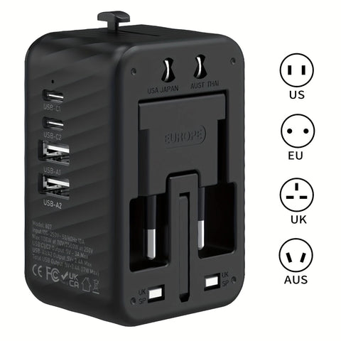 Universal Travel Adapter, Compatible with 200+ Countries, 4 USB Ports Fast Charging, Compact and Portable, Essential for Business Trips and Travel.WHITE