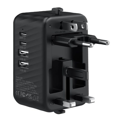 Universal Travel Adapter, Compatible with 200+ Countries, 4 USB Ports Fast Charging, Compact and Portable, Essential for Business Trips and Travel.WHITE