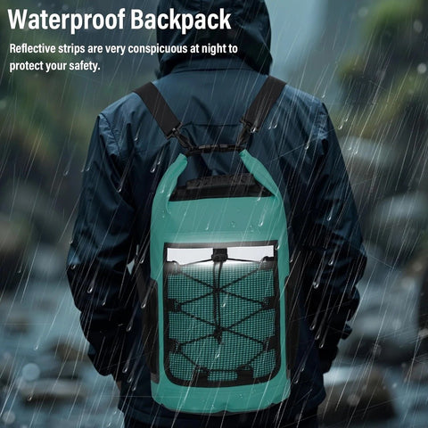 25L Large Capacity Waterproof Backpack Double Layer Rainproof Dry Wet Separation Abrasion Resistant Night Reflective for Outdoor Camping Kayaking Surfing Canyoning Daily Commute(BLACK)