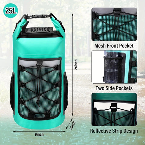 25L Large Capacity Waterproof Backpack Double Layer Rainproof Dry Wet Separation Abrasion Resistant Night Reflective for Outdoor Camping Kayaking Surfing Canyoning Daily Commute(GREY)