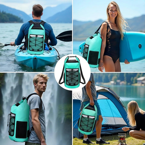 25L Large Capacity Waterproof Backpack Double Layer Rainproof Dry Wet Separation Abrasion Resistant Night Reflective for Outdoor Camping Kayaking Surfing Canyoning Daily Commute（pitch green）