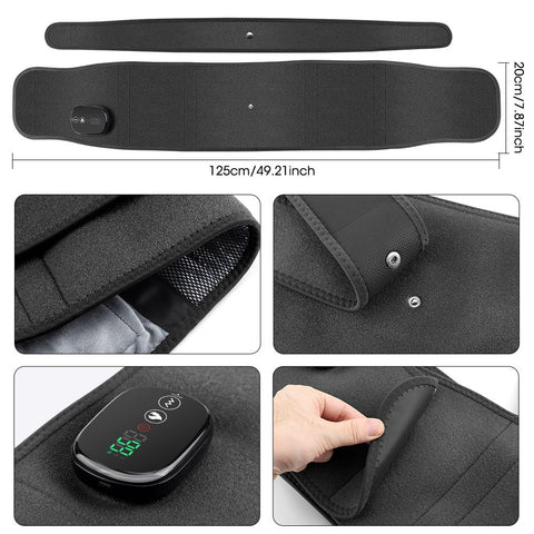 Heated Waist Belt with Vibration Massage – Infrared Heat Therapy, 3 Temp Levels, Rechargeable & Adjustable Strap（BLACK)