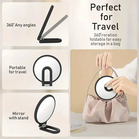 Double-sided Folding Makeup Mirror – 1X/50X Dual Magnification, 360° Rotatable and Foldable for Portability, Three Uses: Handheld, Desktop, Wall-mounted(WHITE)