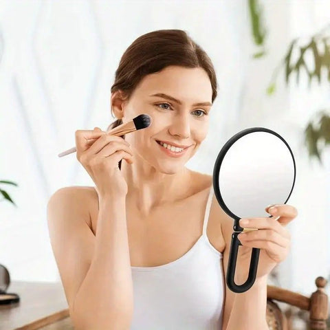 Double-sided Folding Makeup Mirror – 1X/50X Dual Magnification, 360° Rotatable and Foldable for Portability, Three Uses: Handheld, Desktop, Wall-mounted(WHITE)