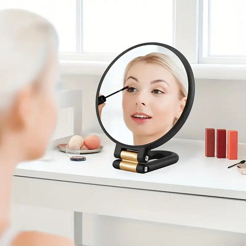 Double-sided Folding Makeup Mirror – 1X/50X Dual Magnification, 360° Rotatable and Foldable for Portability, Three Uses: Handheld, Desktop, Wall-mounted(PINK)