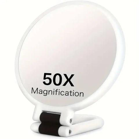 Double-sided Folding Makeup Mirror – 1X/50X Dual Magnification, 360° Rotatable and Foldable for Portability, Three Uses: Handheld, Desktop, Wall-mounted(GREEN)