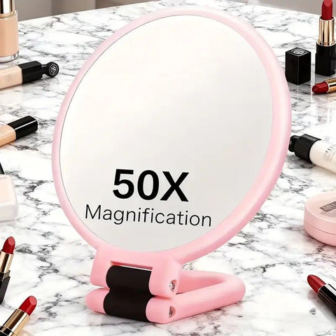 Double-sided Folding Makeup Mirror – 1X/50X Dual Magnification, 360° Rotatable and Foldable for Portability, Three Uses: Handheld, Desktop, Wall-mounted（purple）