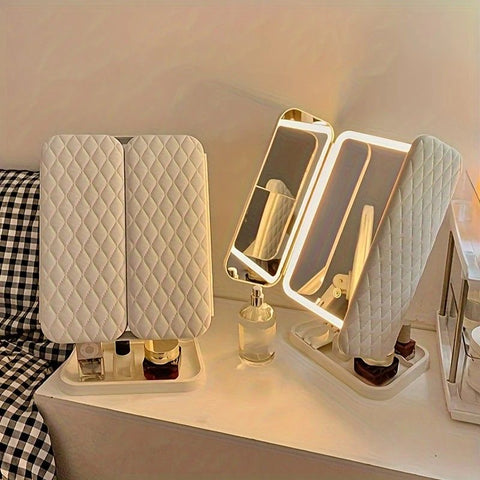 Smart Touch LED Vanity Mirror - 3 Color Dimmable Lights, 270° Adjustable, Rechargeable Desktop Makeup Mirror(pink)
