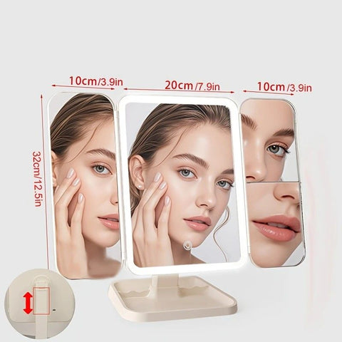 Smart Touch LED Vanity Mirror - 3 Color Dimmable Lights, 270° Adjustable, Rechargeable Desktop Makeup Mirror(pink)