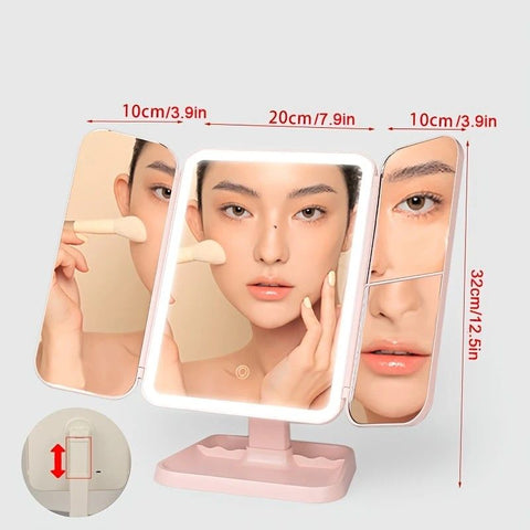 Smart Touch LED Vanity Mirror - 3 Color Dimmable Lights, 270° Adjustable, Rechargeable Desktop Makeup Mirror(white)