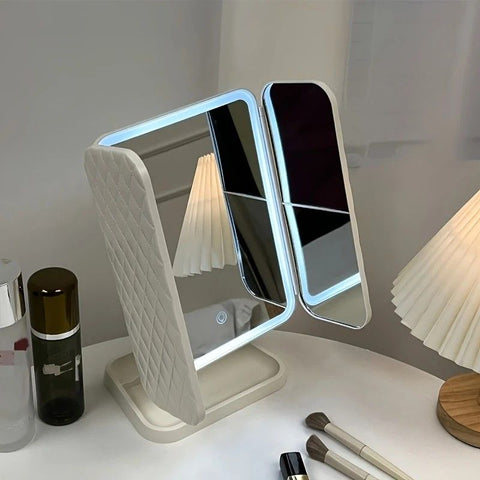 Smart Touch LED Vanity Mirror - 3 Color Dimmable Lights, 270° Adjustable, Rechargeable Desktop Makeup Mirror(white)