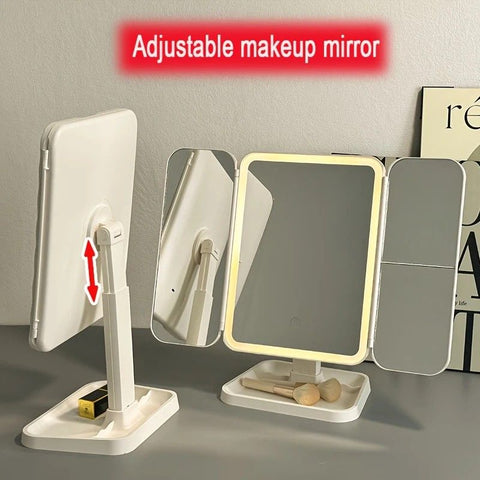 Smart Touch LED Vanity Mirror - 3 Color Dimmable Lights, 270° Adjustable, Rechargeable Desktop Makeup Mirror(white)