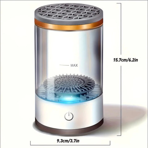 Makeup brush cleaning and drying machine, equipped with a rapid drying system and compact design, suitable for home use and travel. It is an ideal gift for women and for beauty tool care.