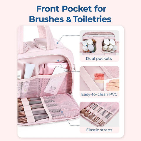 Travel Toiletry & Makeup Bag – Large Capacity Organiser Wash Bag with Compartments(BLUE)