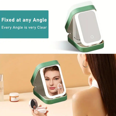 Portable 3-Light LED Makeup Mirror with Organizer – Travel Vanity Case, Rechargeable Touch Control Makeup Box for Home & Travel(WHITE)
