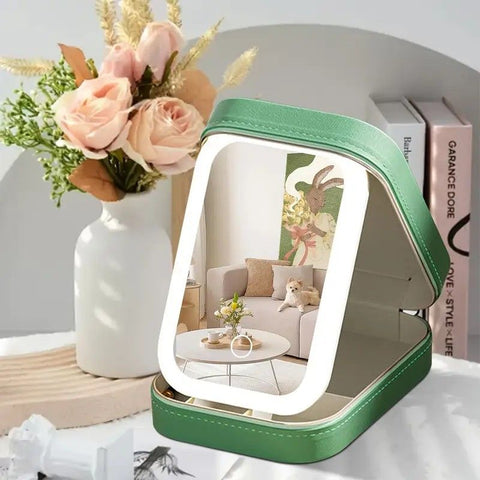 Portable 3-Light LED Makeup Mirror with Organizer – Travel Vanity Case, Rechargeable Touch Control Makeup Box for Home & Travel(WHITE)
