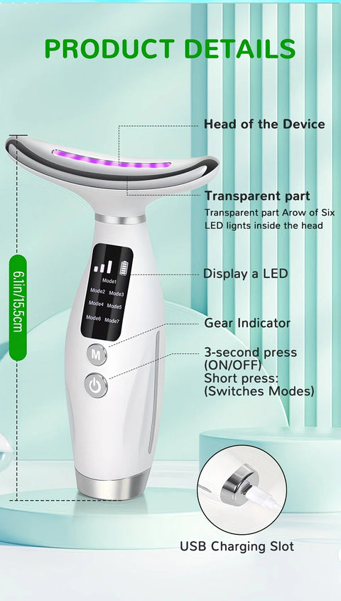 Rechargeable Facial and Neck Beauty Device, 7-Mode Facial Massage, the Perfect Gift for Women and Girls