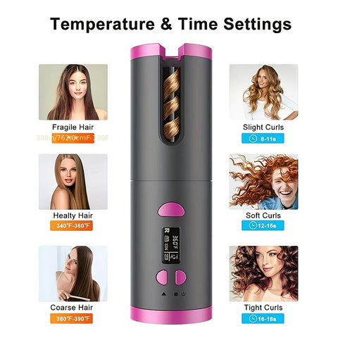 Gray gold Automatic Hair Curling Wand, Tangle-Free Design, Portable USB Charging Rotating Curling Iron with Ceramic Barrel, Suitable for Long Hair, Fast, Ideal for Hairstyling