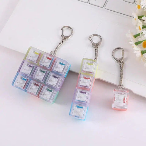 （1key/4key/9 key)3PCS Creative Fingertip Stress Reliever: Keyboard Click Sound Keychain, Colorful Fidget Ring Relaxation Companion