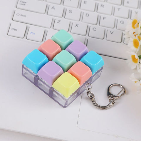 （1key/4key/9 key)3PCS Creative Fingertip Stress Reliever: Keyboard Click Sound Keychain, Colorful Fidget Ring Relaxation Companion