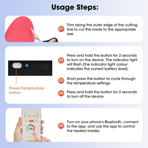 Rechargeable Heated Insoles with Bluetooth APP Control – 3 Heat Settings (40–60°C), Trim-to-Fit, 3000mAh Battery | NEW ARRIVAL(NO: S)