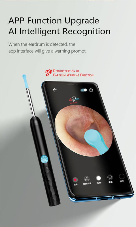 8-Piece Smart Visual Ear Cleaner, 1080P HD AI Warning, IP67 Waterproof Silicone Soft Tip, Safe and Comfortable Comfortable(black)